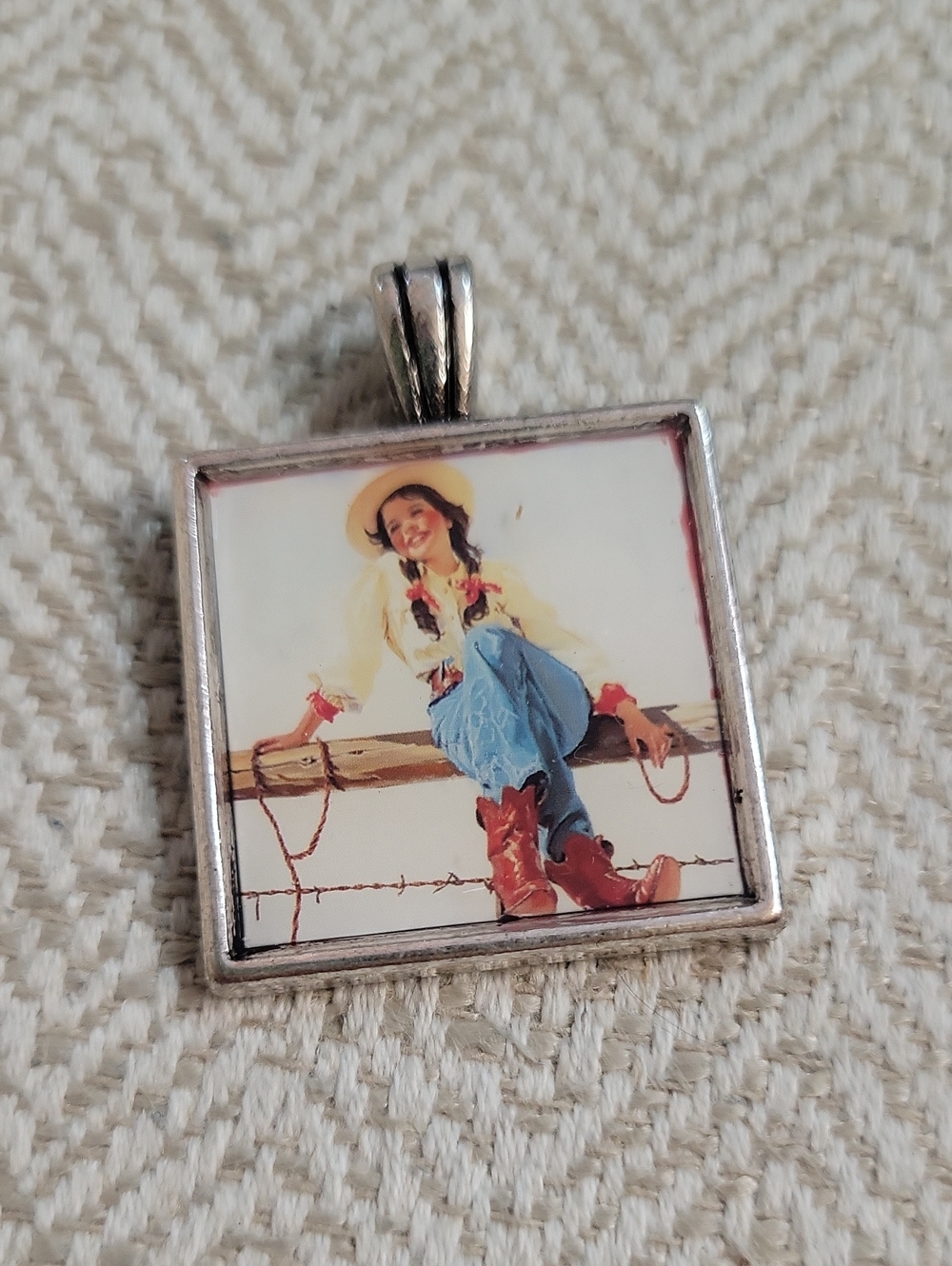 Vintage Cowgirl Square Frame Pendant